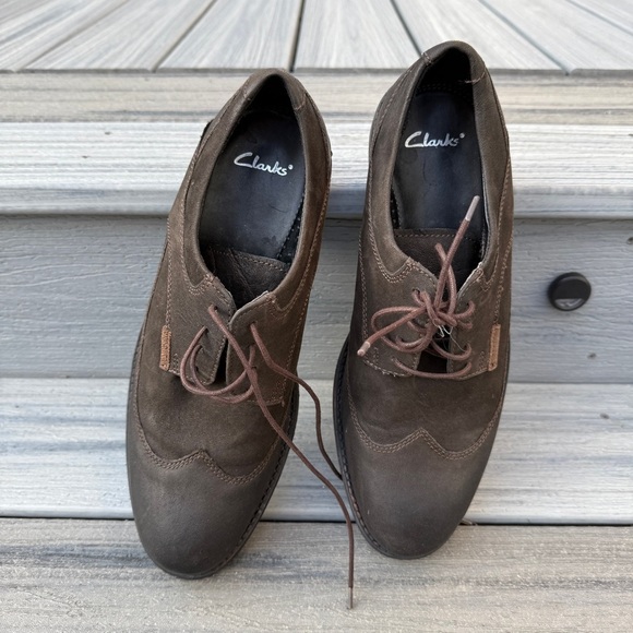 Clarks Denton Dane Dark Brown Leather Wingtip Oxfords Size 10M - Picture 14 of 15